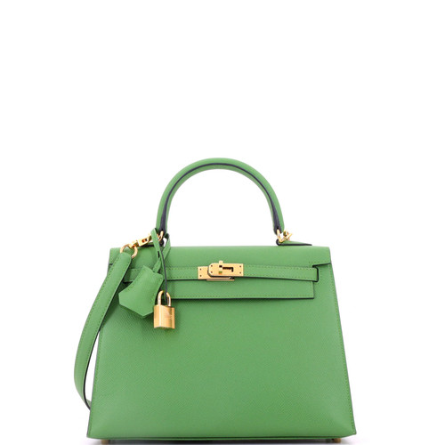 Hermes Kelly Handbag Vert Yucca Epsom with Gold Hardware 25