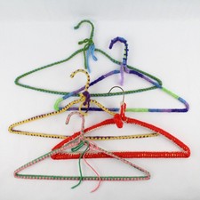 Lot of 5 Metal Hangers With Crocheted Covers Various Colors