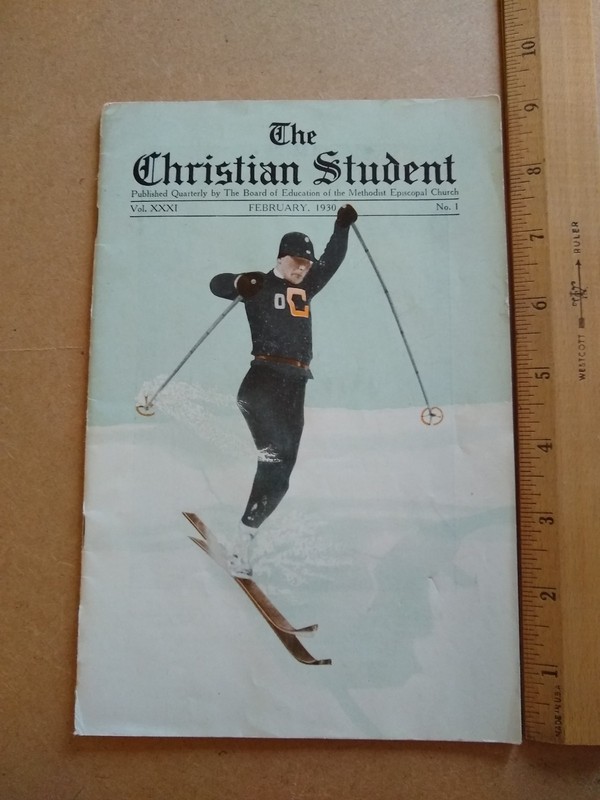 vintage Skier Cover - 1930 The Christian Student Magazine
