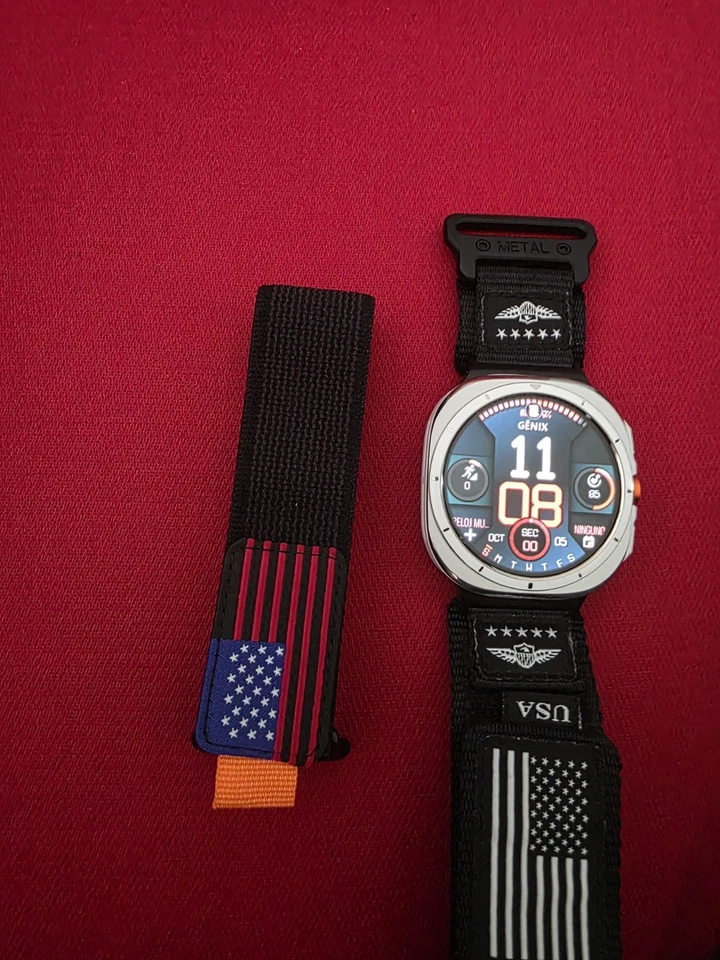 Samsung Galaxy Watch Ultra 47mm White Titanium (LTE) w/ Blue/Grey Fabric Band  - Image 3 of 4