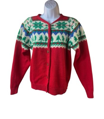 Vintage Pendleton Red Wool Fair Isle Holiday Cardigan Nordic Christmas Sz M