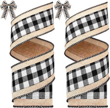 2 Rolls 12 Yards Christmas Buffalo Plaid Ribbons Burlap Wired Edge Plaid Ribbons