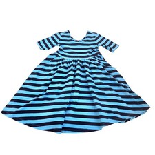 Hanna Andersson Girls Striped Dress Size 6-7 Blue  Black Cotton Blend 4159
