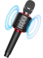 Wireless Bluetooth Karaoke Microphone Built In Speaker 10H Playback Black Red