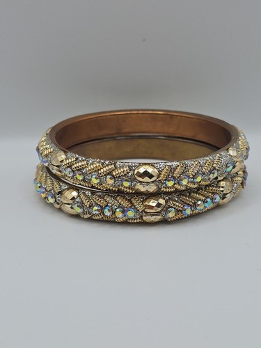 Set 2 Bracciali Vintage Tono Oro AB Aurora Boreale Strass 7,5mm - Foto 9 di 15