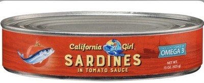 Pack Of 4 Cans California Girl Sardines in Tomato Sauce 15 Oz Omega 3 -Exp 02/28