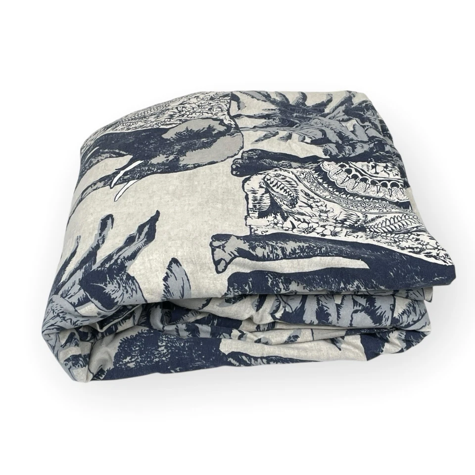 Funda nórdica Pottery Barn Blue Elephant King algodón lino bohemio chinoiserie Foto 2 de 4