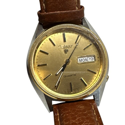 #ad Vintage Pulsar Seiko Quartz Watch Y513 805Y Leather Band New Battery $27.30