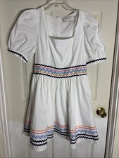 Vestido de popelina blanco pradera campesina talla mediana inglés de fábrica con ribete Ric Rac
