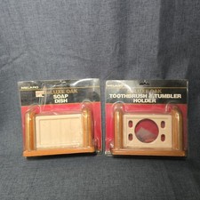 90's Deluxe Oak Bathroom Set Soap Dish Toothbrush Tumbler Concealed Mounting