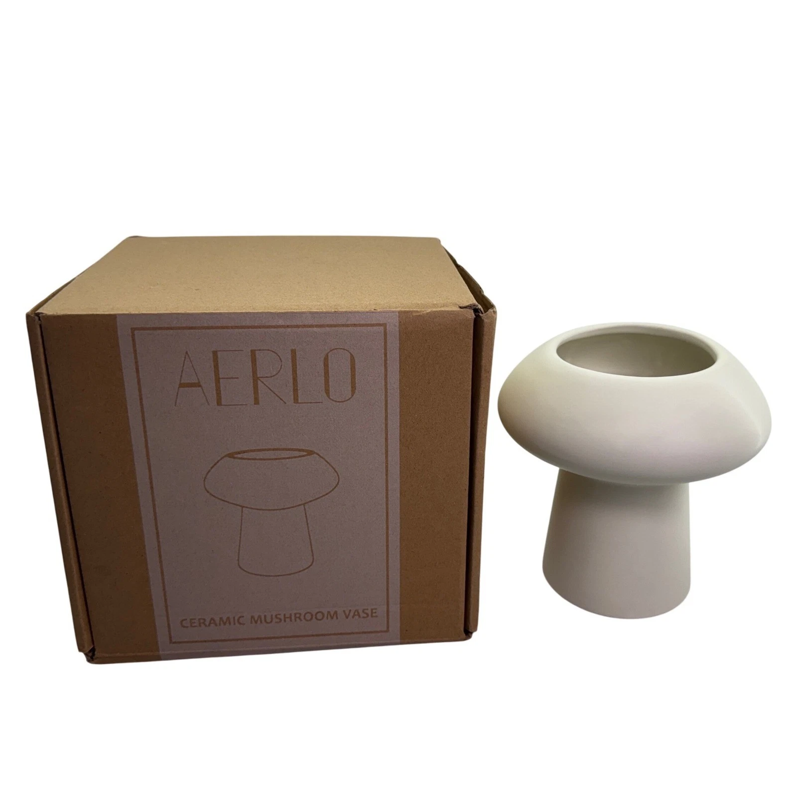 Mushroom Ivory Ceramic Vase Modern Sculptural Decor Abstract Cutout Art Pottery