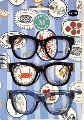 MARTHA STEWART 3 PACK PREMIUM READING GLASSES MULTI READERS +2.50 - NEW
