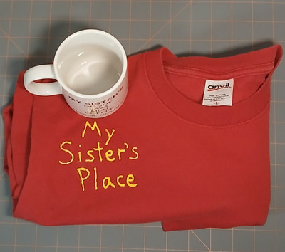 Rare Advertisement Business Closed Uniform And Cup My Sisters Cafe Ensemble Set