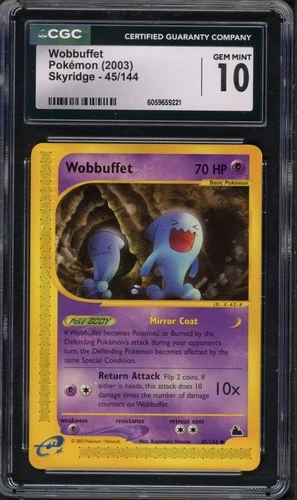 Pokemon CGC 10 Gem Mint Skyridge Uncommon Wobbuffet 45/144
