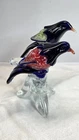 VINTAGE LARGE MURANO STYLE RED/GREEN BIRDS ON BRANCH ART GLASS FIGURINE
