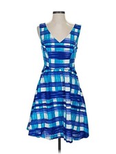 MODCLOTH Current Expression Blue Plaid Print A Line Dress Small EUC RARE