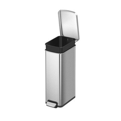 Kitchen Trash Can, 7.9 Gallon Stainless Steel Slim Step Garbage Bin with Soft