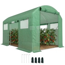 Image of Outsunny Polytunnel Greenhouse with 3 Roll-up Doors, 3 x 2 x 2m, Green