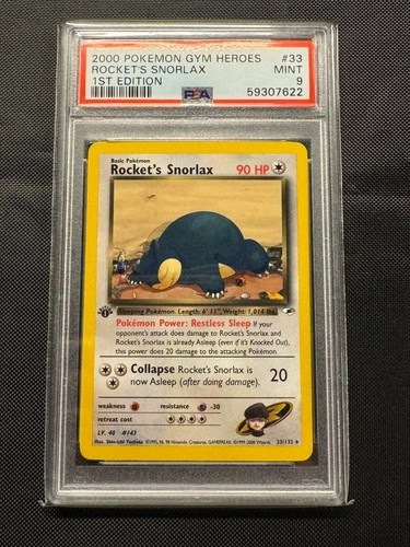 2000 Pokemon Gym Heroes Rocket's Snorlax 1st edition PSA 9 MINT #33