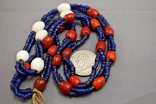 Vintage Venetian? African? Naga? Glass Beads Red White Tranluscent Blue 28"