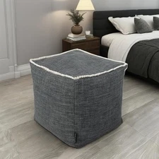 Unstuffed Cube Ottoman Pouf Cover, Pouf Ottoman Foot Rest Footstool, Dark Gray