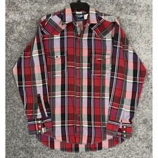 Vtg Wrangler Pearl Snap Rancher Western Shirt Mens 16/34 Medium Flap Pocket Barn