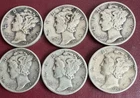 Mercury Silver Dime Lot of 6 10C 0.9 Fine 1940-1945