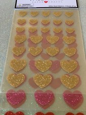 VALENTINE PAPER CRAFTS GLITTERED HEART STICKER MULTI-SIZE RED GOLD HEARTS 3 SHTS