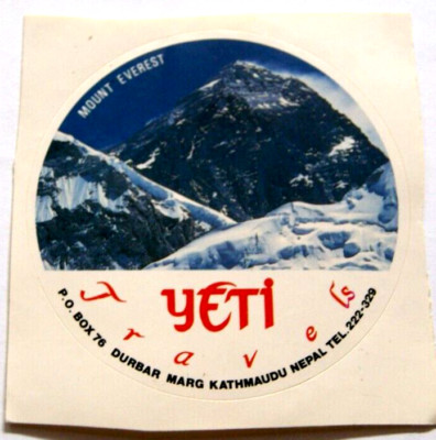Souvenir-Aufkleber Mount Everest Yeti Travels Kathmandu Nepal 80er Jahre