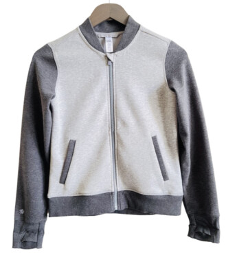 Athleta Girls Track Star Jacket Size Large 12 Gray Varsity School EUC