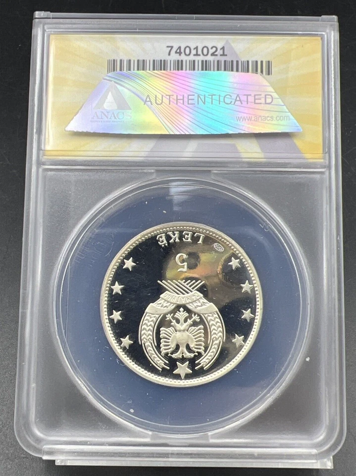 1969 Albania 5 Leke Gem Proof Silver Coin ANACS PF67 DCAM - Image 2 of 4