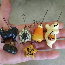 6 Spooky Whimsical Hand Painted Resin Happy Halloween Ornaments Salem Collection