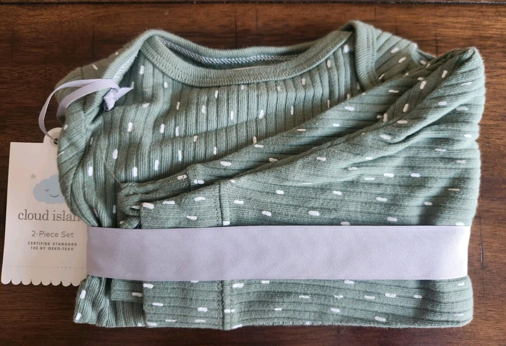 Cloud Island Baby 2pc Wide Ribbed Top & Pant Set Green Olive Sage 0-3m New  