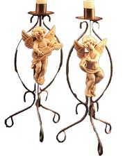 New SET 2 Vintage CHERUB ANGEL TAPER HOLDERS Metal/Resin House Of Lloyd