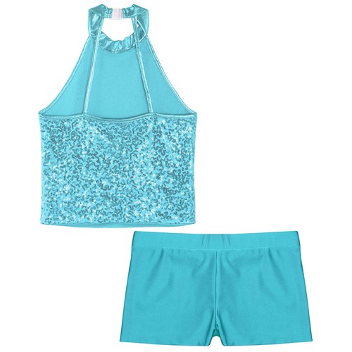 Kids Girls Dancewear Leotards Suit Jazz Outfit Ballet Set Tops 2Pcs Halter - Picture 11 of 48