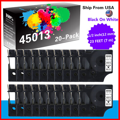 20PK Black on White 45013 Label Tape for DYMO LabelManager D1 360D 280 160