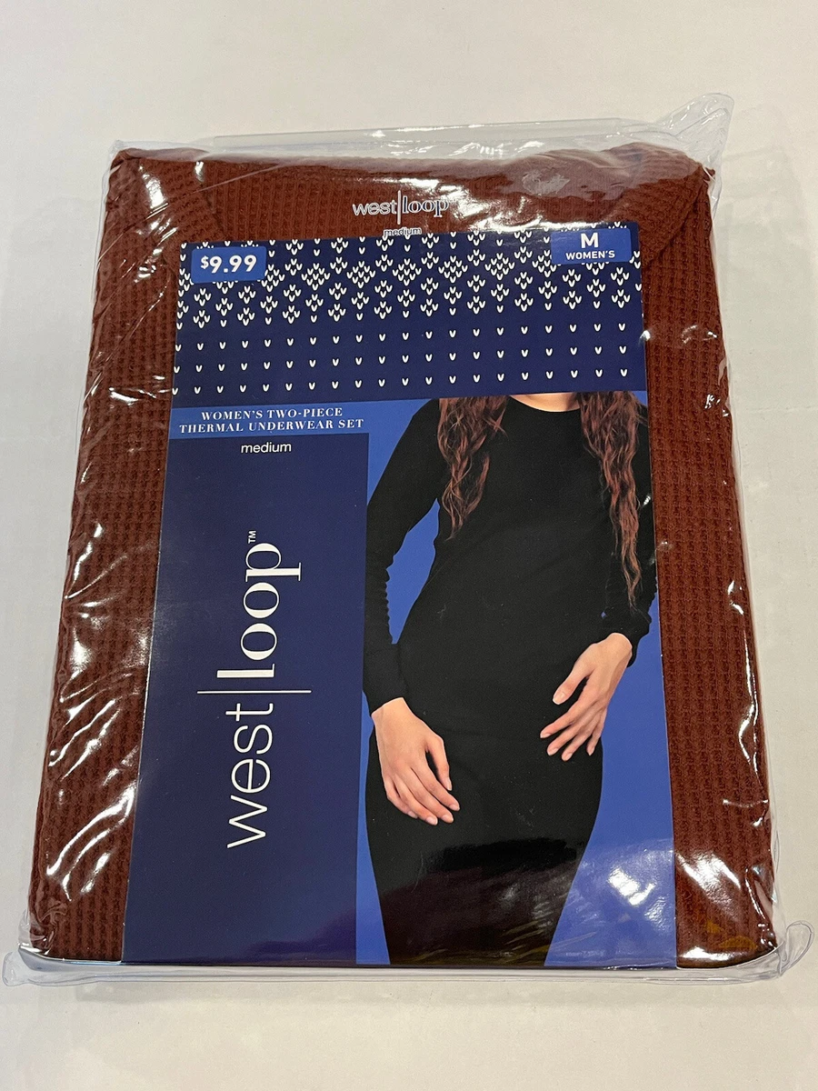 West Loop Women's Medium Brown Thermal Underwear Waffle Knit White