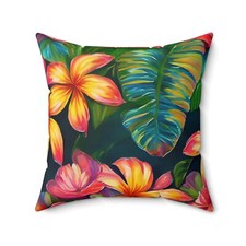 Spun Polyester Pillow, Print Monstera Flower, Tropical Home D cor, Unique Design