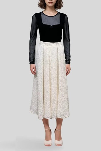 VERONIKA MAINE Long Textured Skirt Midi Pleated Cream Size 10 AU | RRP 319.00