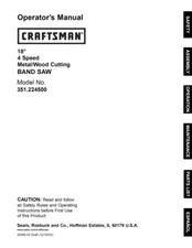 Owner's Manual & Parts List  Sears Craftsman 18" Band Saw - Model 351.224500