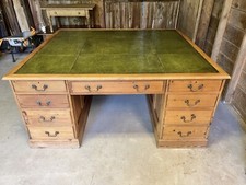 Antique George III Style Green Tooled Leather Top Irish Pine Partners Desk 