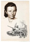 1975 WW2 HERO USSR Tusnolobova- Medical NURSE Military TANK Russian Postcard OLD
