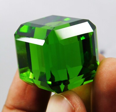 Certified 139.50 Ct Natural Brazilian Green Topaz Cube Cut Loose Gemstone