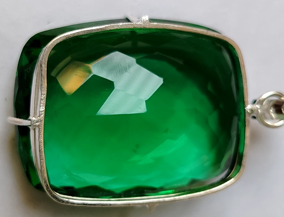 95.00 Ct. AAA+ Large Green Emerald Cushion Cut 925 Silver Pendant Gift for Women - Image 4 of 4