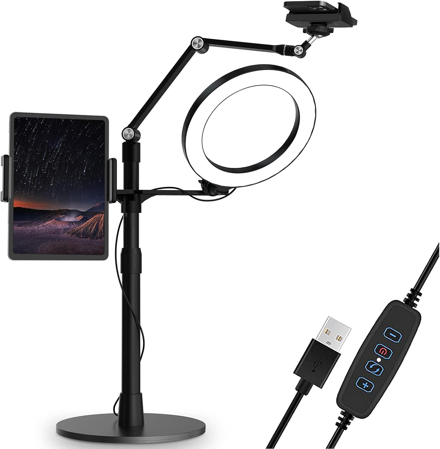8-Inch LED Selfie Ring Light with Phone Tablet Stand 3-in-1 Overhead Mount-image