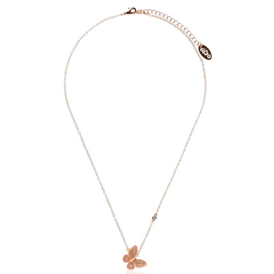 Rose Gold Plated Butterfly Pendant Necklace with Rose Gold Crystals by Matashi - Image 3 of 3