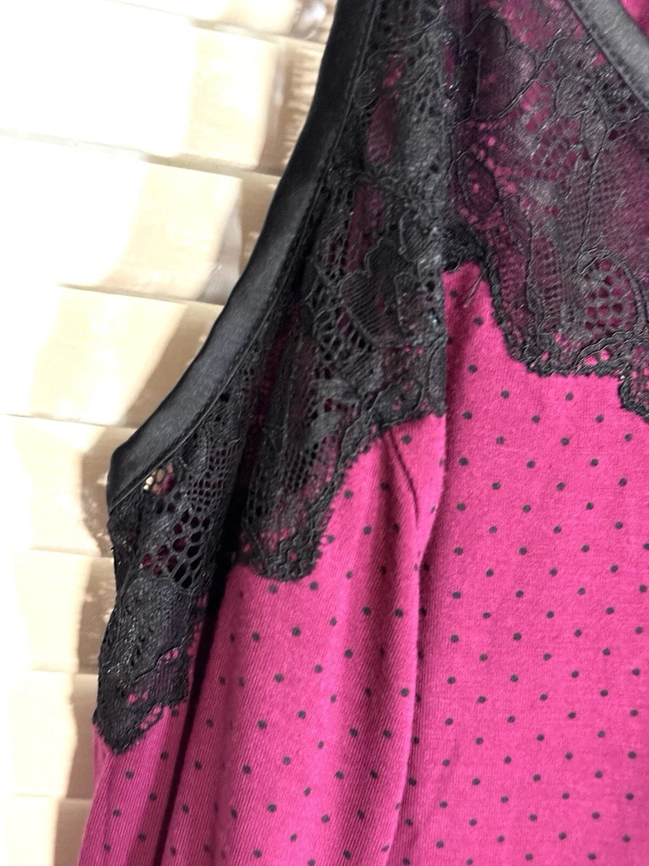 Soma Intimates Nightgown Size M Sleeveless Purple Black Lace Polka Dot Women EUC - Image 3 of 4