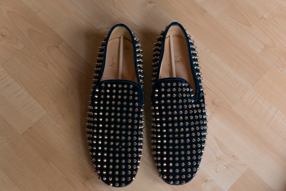 Christian Louboutin Rollerboy Spikes Flat Navy Silver 44 