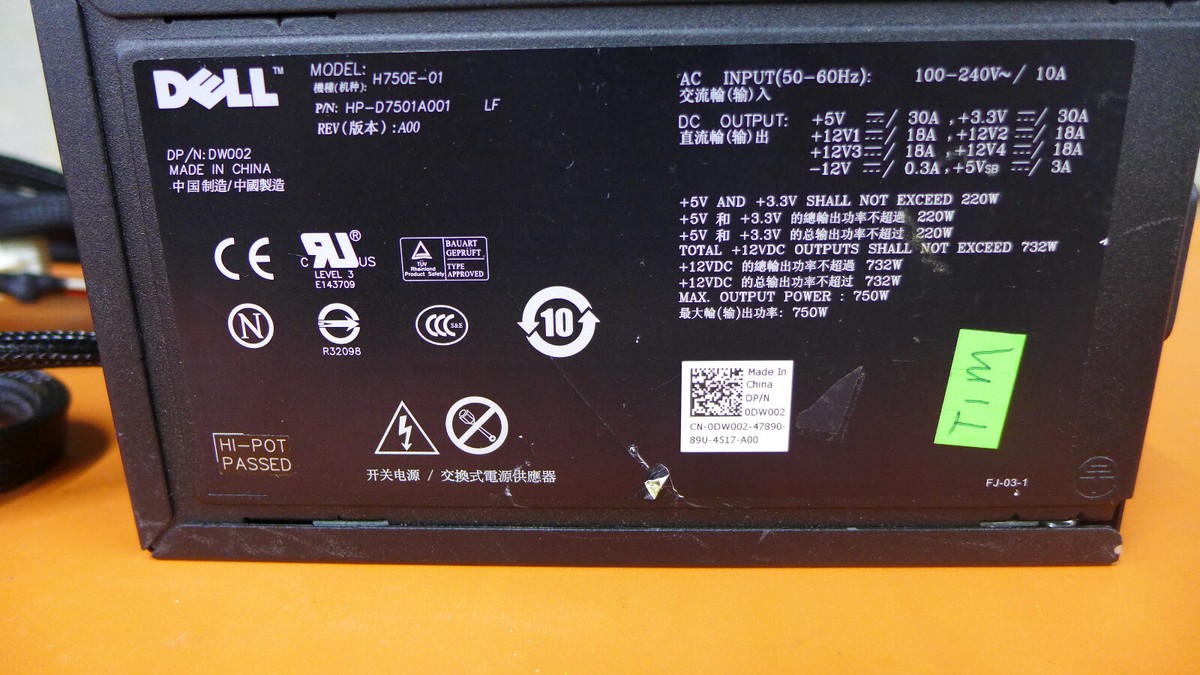 Genuine Dell XPS 625 630 630i 750W Power Supply H750E-01 D7501A001