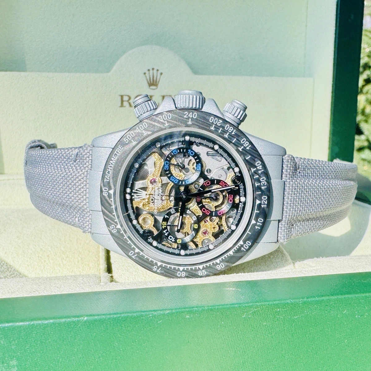 Genuine Rolex Daytona Skeleton Dial Engraved Movement Sapphire Crystal Caseback